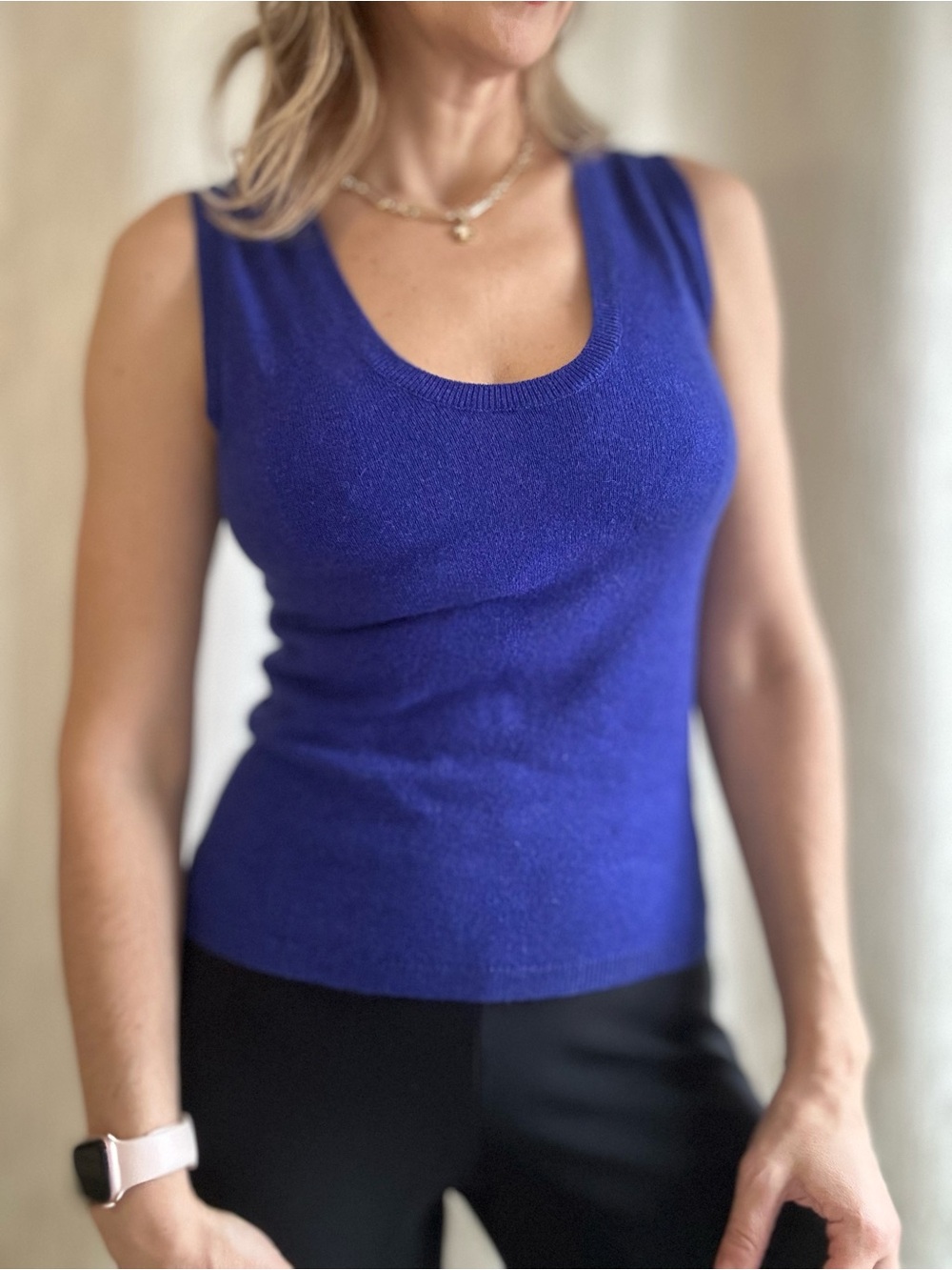 Brora Scottish 100% Cashmere V-Neck Sweater Vest Cobalt Blue Size Small EUC